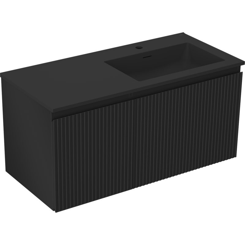 Mexen Rivel kúpeľňová skrinka 100 cm s umývadlom Otis pravá, 1S, 1D, drážkovaná, čierna mat - 91A23-10047-3-BBFF71-W18P71