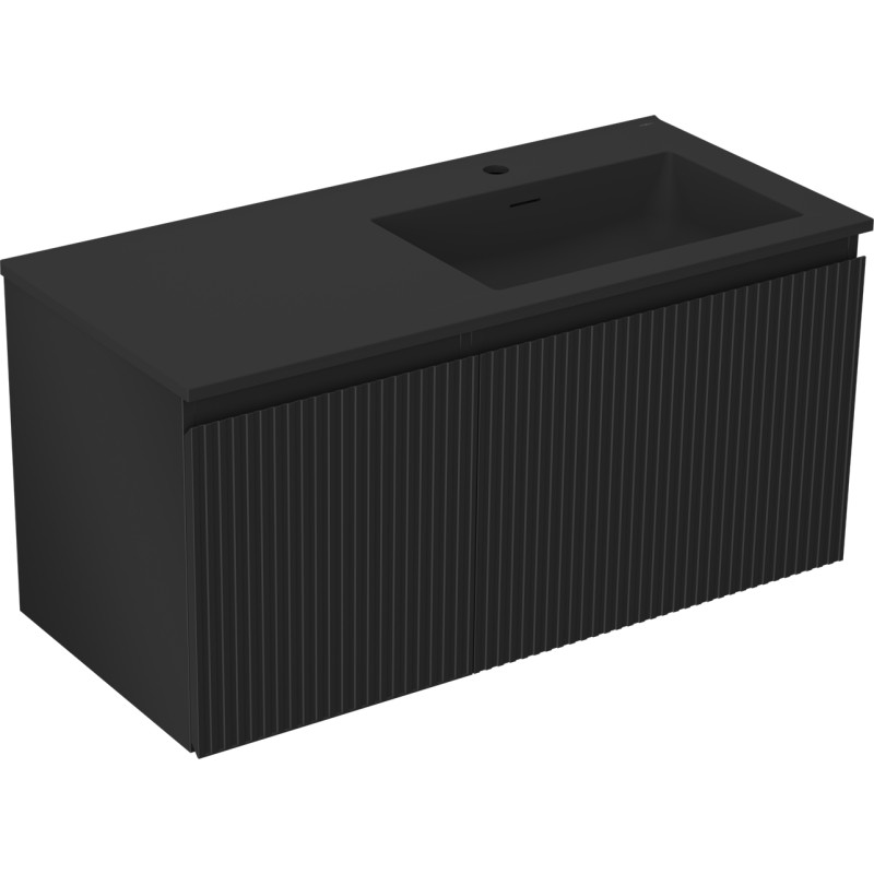 Mexen Rivel kúpeľňová skrinka 100 cm s umývadlom Otis pravá, 1S, 1D, ryhovaná, čierna matná