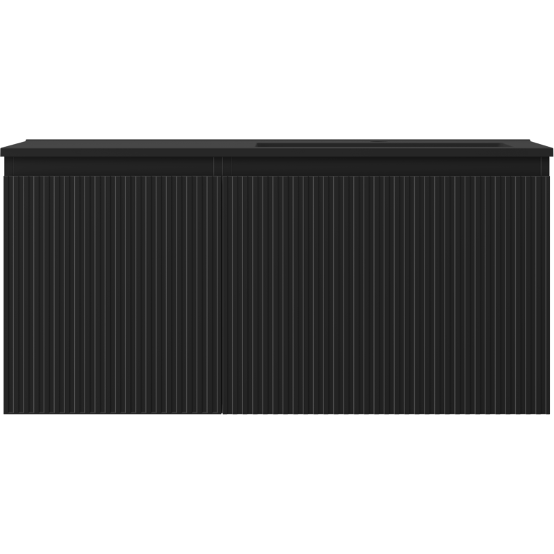 Mexen Rivel kúpeľňová skrinka 100 cm s umývadlom Otis pravá, 1S, 1D, drážkovaná, čierna mat - 91A23-10047-3-BBFF71-W18P71