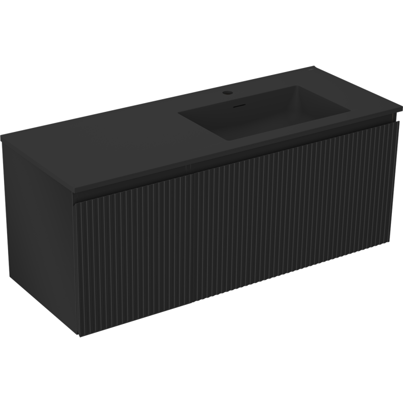 Mexen Rivel kúpeľňová skrinka 120 cm s umývadlom Otis pravým, 1S, 1D, drážkovaná, čierna mat - 91A23-12047-3-BBFF71-W18P71