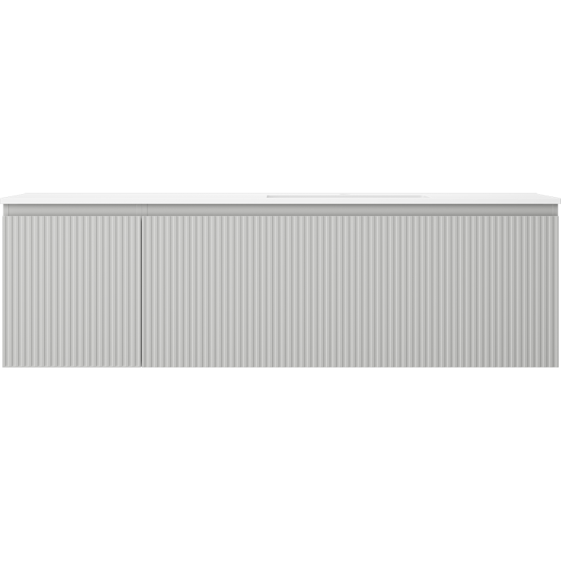 Mexen Rivel kúpeľňová skrinka 160 cm s umývadlom Otis pravá, 1S, 1D, ryhovaná, šedá mat/biela mat - 91A23-16047-3-BBFF62-W18P01