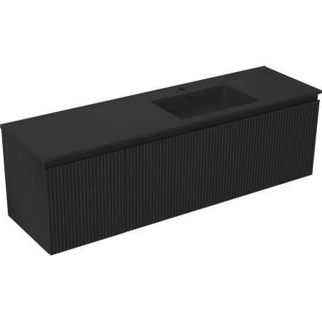 Mexen Rivel kúpeľňová skrinka 160 cm s umývadlom Otis pravá, 1S, 1D, ryhovaná, čierna matná - 91A23-16047-3-BBFF71-W18P71