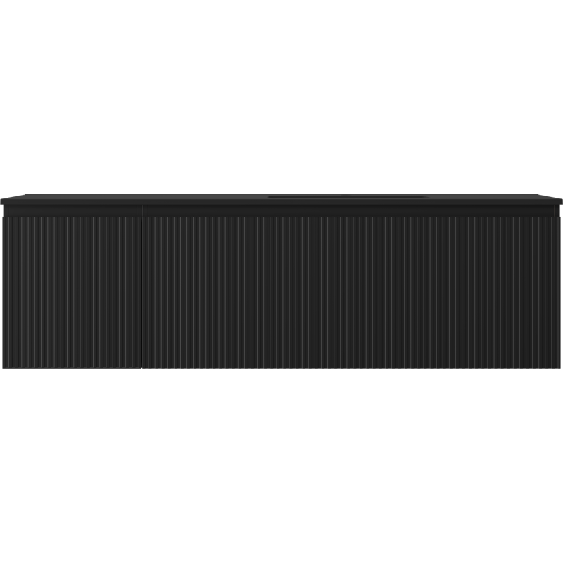 Mexen Rivel kúpeľňová skrinka 160 cm s umývadlom Otis pravá, 1S, 1D, ryhovaná, čierna matná - 91A23-16047-3-BBFF71-W18P71