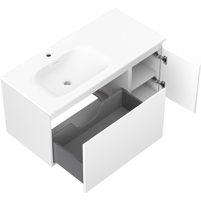 Mexen Orio kúpeľňová skrinka 90 cm s umývadlom Vela ľavým, 1S, 1D, biela matná - 91A13-09047-3-BBFF01-W23L01