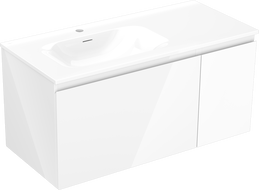 Mexen Orio kúpeľňová skrinka 100 cm s umývadlom Vela ľavým, 1S, 1D, biela lesk - 91A13-10047-3-BBFF00-W23L00