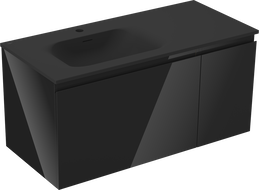 Mexen Orio kúpeľňová skrinka 100 cm s umývadlom Vela ľavým, 1S, 1D, čierny lesk/čierny mat - 91A13-10047-3-BBFF70-W23L71