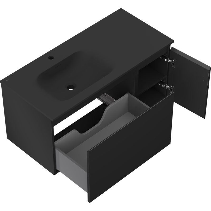 Mexen Orio kúpeľňová skrinka 100 cm s umývadlom Vela ľavá, 1S, 1D, čierna matná - 91A13-10047-3-BBFF71-W23L71