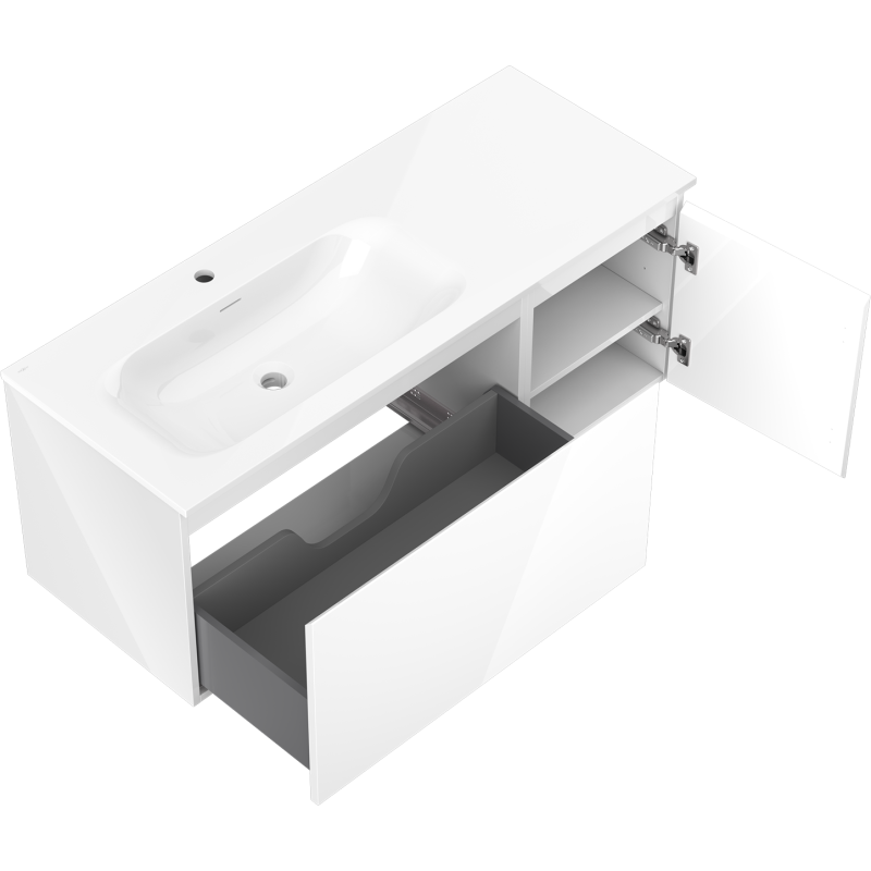 Mexen Orio kúpeľňová skrinka 120 cm s umývadlom Vela ľavým, 1S, 1D, biely lesk - 91A13-12047-3-BBFF00-W23L00