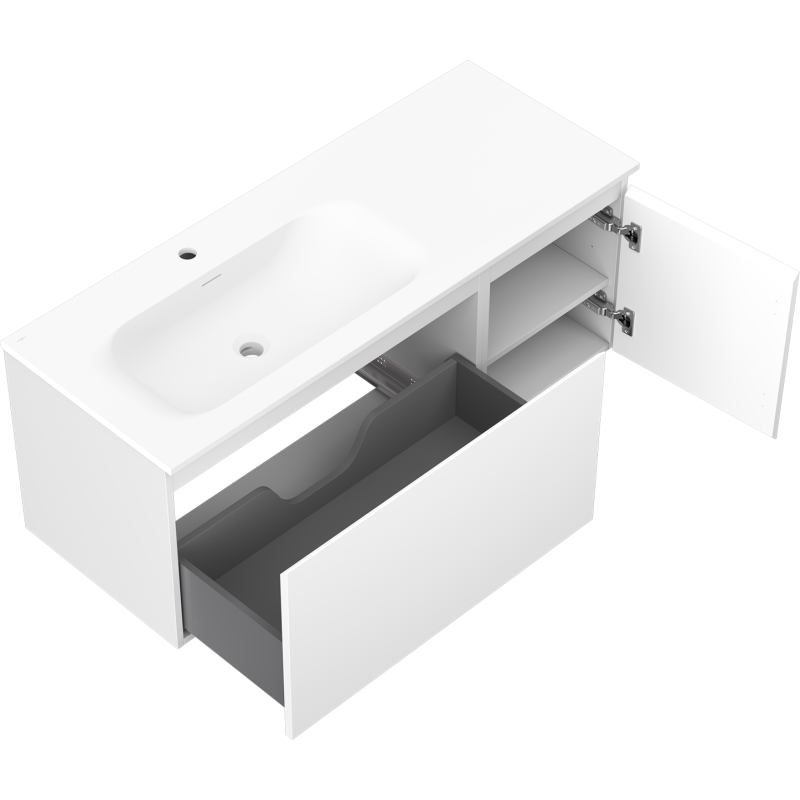 Mexen Orio kúpeľňová skrinka 120 cm s umývadlom Vela ľavou, 1S, 1D, biela mat - 91A13-12047-3-BBFF01-W23L01