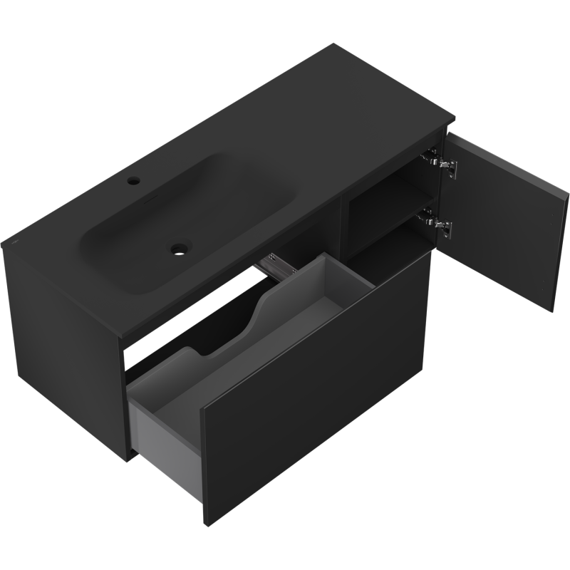 Mexen Orio kúpeľňová skrinka 120 cm s umývadlom Vela ľavé, 1S, 1D, čierna mat - 91A13-12047-3-BBFF71-W23L71