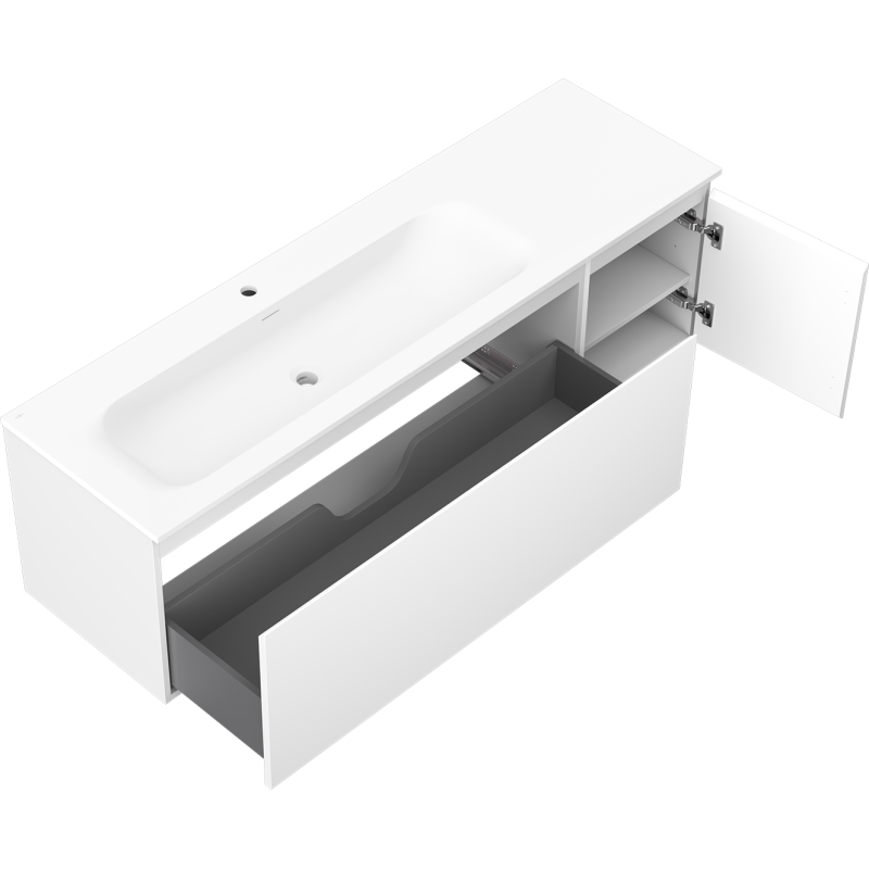 Mexen Orio kúpeľňová skrinka 160 cm s umývadlom Vela ľavým, 1S, 1D, biela matná - 91A13-16047-3-BBFF01-W23L01