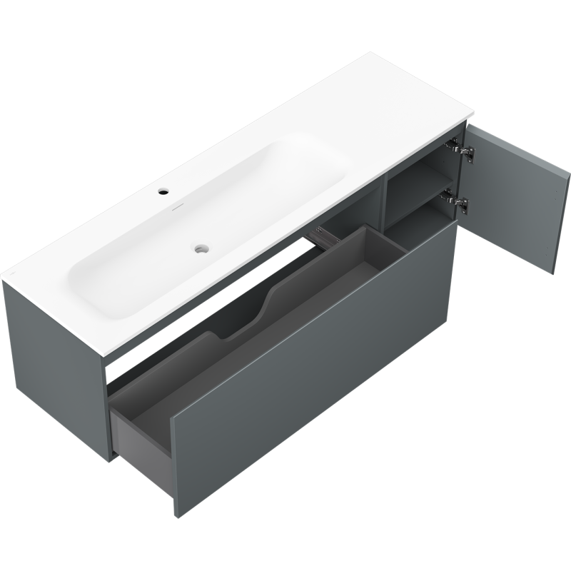 Mexen Orio kúpeľňová skrinka 160 cm s umývadlom Vela ľavým, 1S, 1D, grafit mat/biela mat - 91A13-16047-3-BBFF66-W23L01
