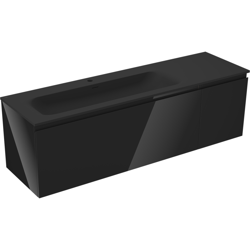 Mexen Orio kúpeľňová skrinka 160 cm s umývadlom Vela ľavým, 1S, 1D, čierny lesk/čierny mat - 91A13-16047-3-BBFF70-W23L71