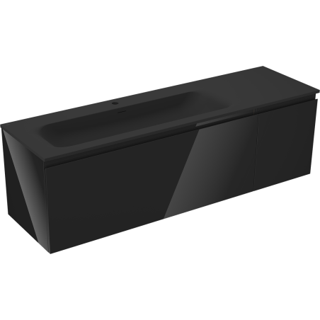 Mexen Orio kúpeľňová skrinka 160 cm s umývadlom Vela ľavým, 1S, 1D, čierny lesk/čierny mat - 91A13-16047-3-BBFF70-W23L71