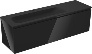 Mexen Orio kúpeľňová skrinka 160 cm s umývadlom Vela ľavým, 1S, 1D, čierny lesk/čierny mat - 91A13-16047-3-BBFF70-W23L71