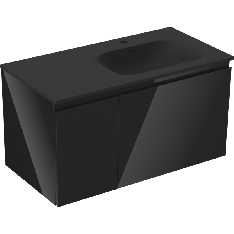 Mexen Orio kúpeľňová skrinka 90 cm s umývadlom Vela pravá, 1S, 1D, čierny lesk/čierny mat - 91A13-09047-3-BBFF70-W23P71