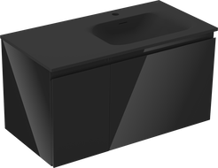 Mexen Orio kúpeľňová skrinka 90 cm s umývadlom Vela pravá, 1S, 1D, čierny lesk/čierny mat - 91A13-09047-3-BBFF70-W23P71