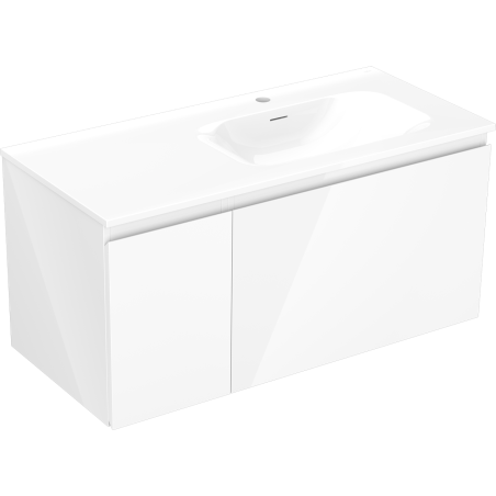 Mexen Orio kúpeľňová skrinka 100 cm s umývadlom Vela pravou, 1S, 1D, biela lesk - 91A13-10047-3-BBFF00-W23P00
