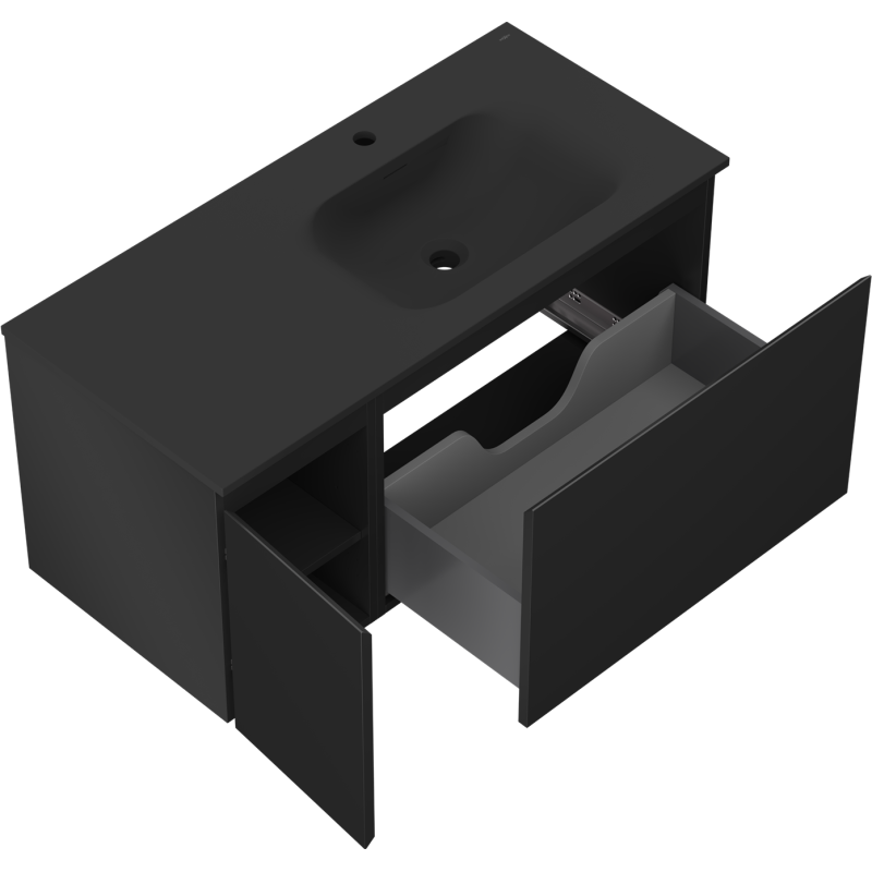Mexen Orio kúpeľňová skrinka 100 cm s umývadlom Vela pravá, 1S, 1D, čierna matná - 91A13-10047-3-BBFF71-W23P71