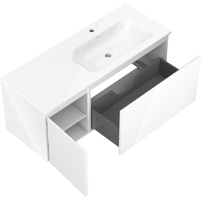 Mexen Orio kúpeľňová skrinka 120 cm s umývadlom Vela pravou, 1S, 1D, biela lesklá - 91A13-12047-3-BBFF00-W23P00
