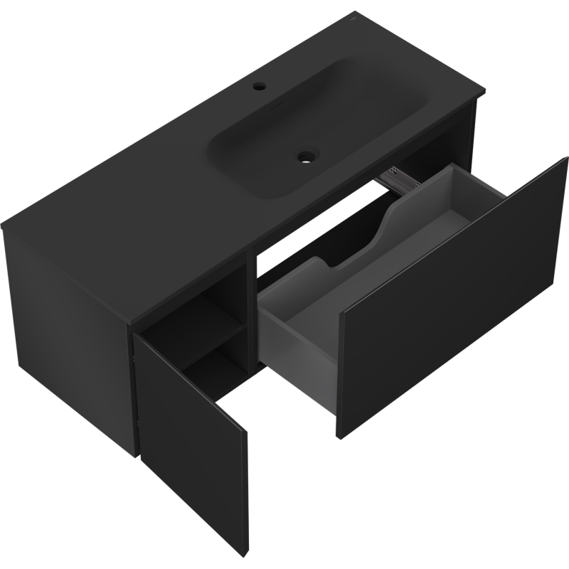 Mexen Orio kúpeľňová skrinka 120 cm s umývadlom Vela pravá, 1S, 1D, čierna mat - 91A13-12047-3-BBFF71-W23P71