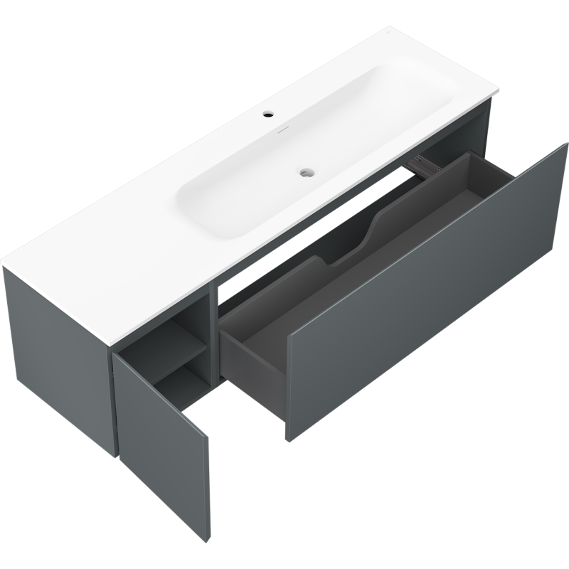 Mexen Orio kúpeľňová skrinka 160 cm s umývadlom Vela pravým, 1S, 1D, grafit mat/biela mat - 91A13-16047-3-BBFF66-W23P01