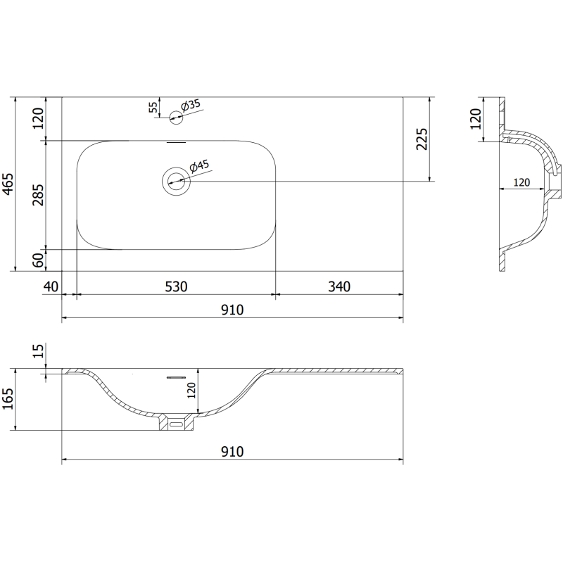 Mexen Rivel koupelnová skříňka 90 cm s umyvadlem Vela levá, 1S, 1D, drážkovaná, šedý mat/bílý mat - 91A23-09047-3-BBFF62-W23L01