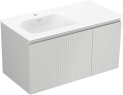 Mexen Rivel koupelnová skříňka 90 cm s umyvadlem Vela levá, 1S, 1D, drážkovaná, šedý mat/bílý mat - 91A23-09047-3-BBFF62-W23L01
