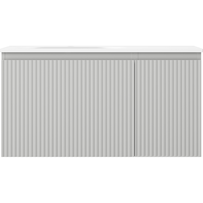 Mexen Rivel koupelnová skříňka 90 cm s umyvadlem Vela levá, 1S, 1D, drážkovaná, šedý mat/bílý mat - 91A23-09047-3-BBFF62-W23L01