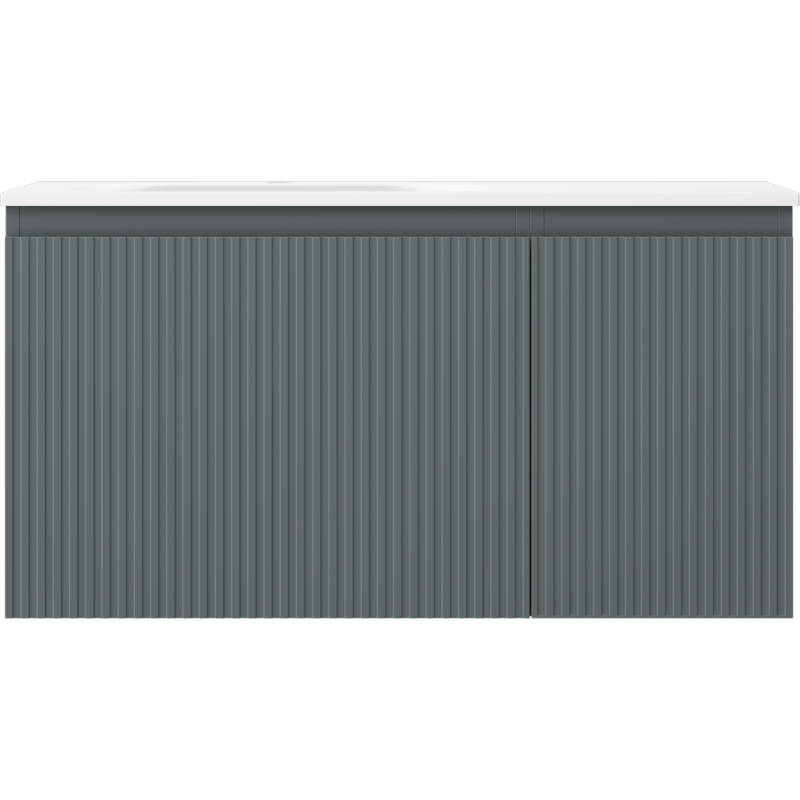 Mexen Rivel kúpeľňová skrinka 90 cm s umývadlom Vela ľavou, 1S, 1D, rýhovaná, grafit mat/biela mat - 91A23-09047-3-BBFF66-W23L01