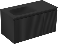 Mexen Rivel kúpeľňová skrinka 90 cm s umývadlom Vela ľavou, 1S, 1D, drážkovaná, čierna matná - 91A23-09047-3-BBFF71-W23L71