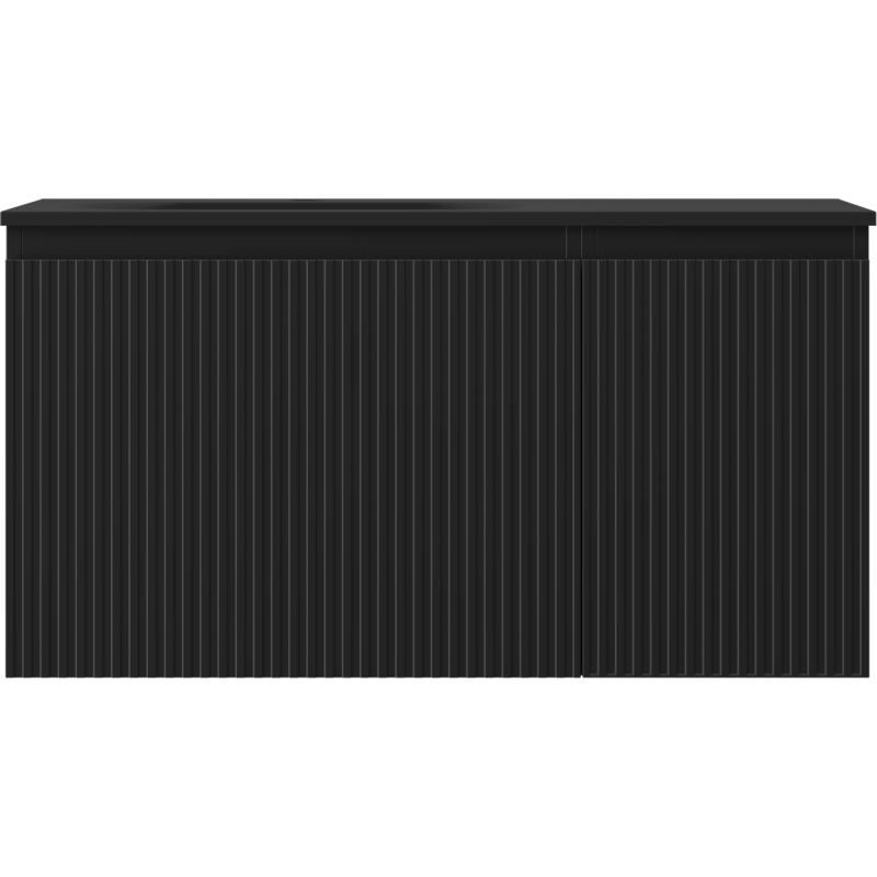 Mexen Rivel kúpeľňová skrinka 90 cm s umývadlom Vela ľavou, 1S, 1D, drážkovaná, čierna matná - 91A23-09047-3-BBFF71-W23L71