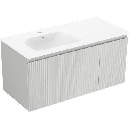 Mexen Rivel kúpeľňová skrinka 100 cm s umývadlom Vela ľavá, 1S, 1D, ryhovaná, sivá mat/biela mat
