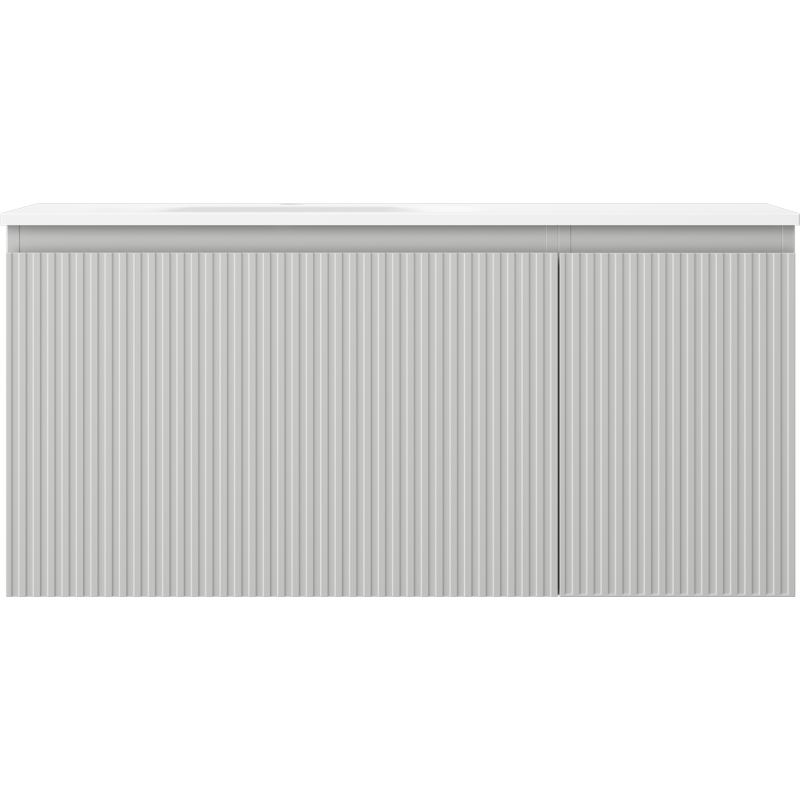 Mexen Rivel kúpeľňová skrinka 100 cm s umývadlom Vela ľavá, 1S, 1D, ryhovaná, sivá mat/biela mat