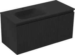 Mexen Rivel kúpeľňová skrinka 100 cm s umývadlom Vela ľavou, 1S, 1D, ryhovaná, čierna matná - 91A23-10047-3-BBFF71-W23L71