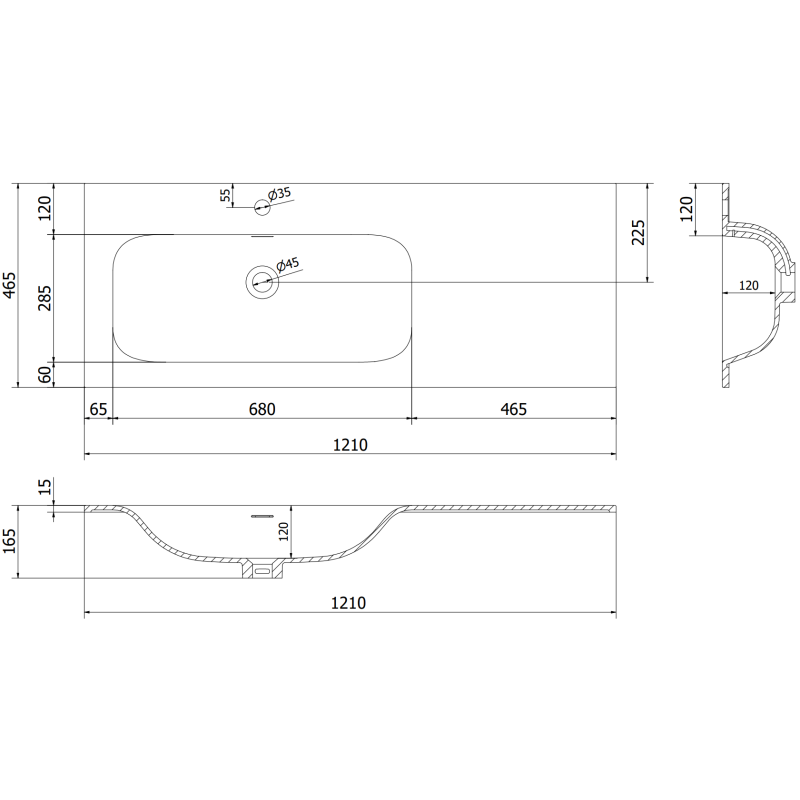 Mexen Rivel kúpeľňová skrinka 120 cm s umývadlom Vela ľavou, 1S, 1D, ryhovaná, grafit mat/biela mat