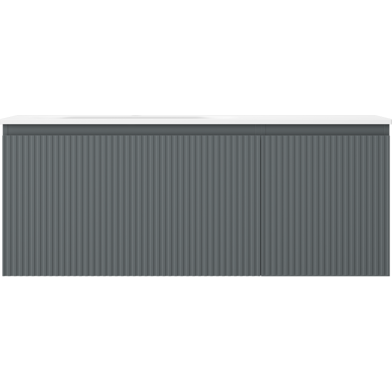 Mexen Rivel kúpeľňová skrinka 120 cm s umývadlom Vela ľavou, 1S, 1D, ryhovaná, grafit mat/biela mat