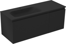 Mexen Rivel kúpeľňová skrinka 120 cm s umývadlom Vela ľavou, 1S, 1D, ryhovaná, čierna matná - 91A23-12047-3-BBFF71-W23L71