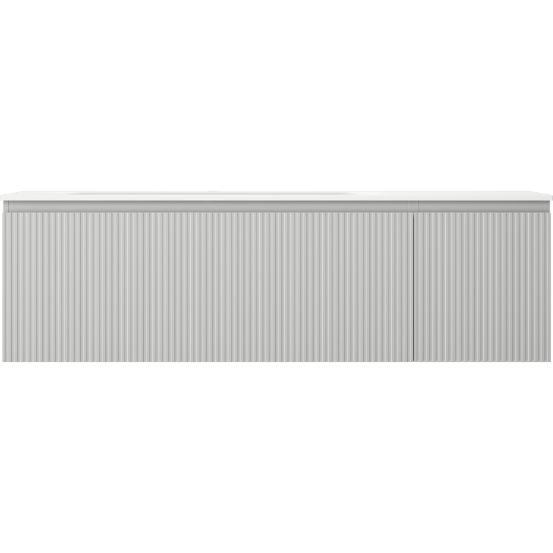 Mexen Rivel kúpeľňová skrinka 160 cm s umývadlom Vela ľavou, 1S, 1D, ryhovaná, sivá mat/biela mat - 91A23-16047-3-BBFF62-W23L01