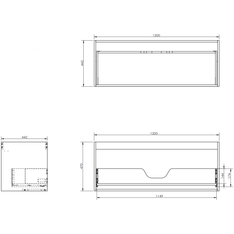 Mexen Rivel kúpeľňová skrinka 160 cm s umývadlom Vela ľavá, 1S, 1D, ryhovaná, grafit mat/biela mat - 91A23-16047-3-BBFF66-W23L01