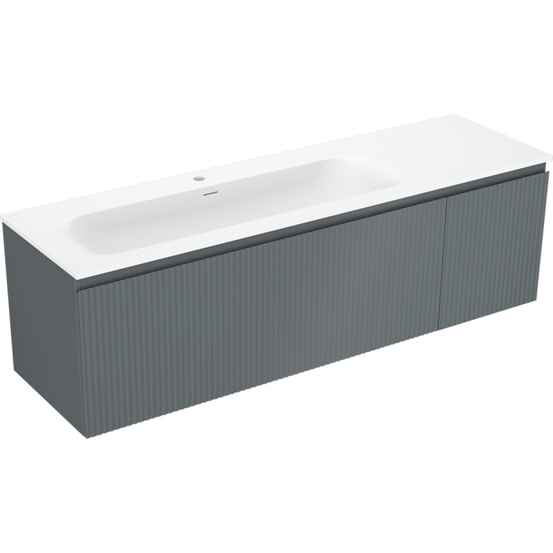 Mexen Rivel kúpeľňová skrinka 160 cm s umývadlom Vela ľavým, 1S, 1D, ryhovaná, grafit mat/biela mat
