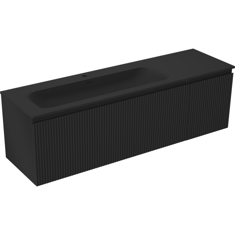 Mexen Rivel kúpeľňová skrinka 160 cm s umývadlom Vela ľavým, 1S, 1D, ryhovaná, čierna mat - 91A23-16047-3-BBFF71-W23L71
