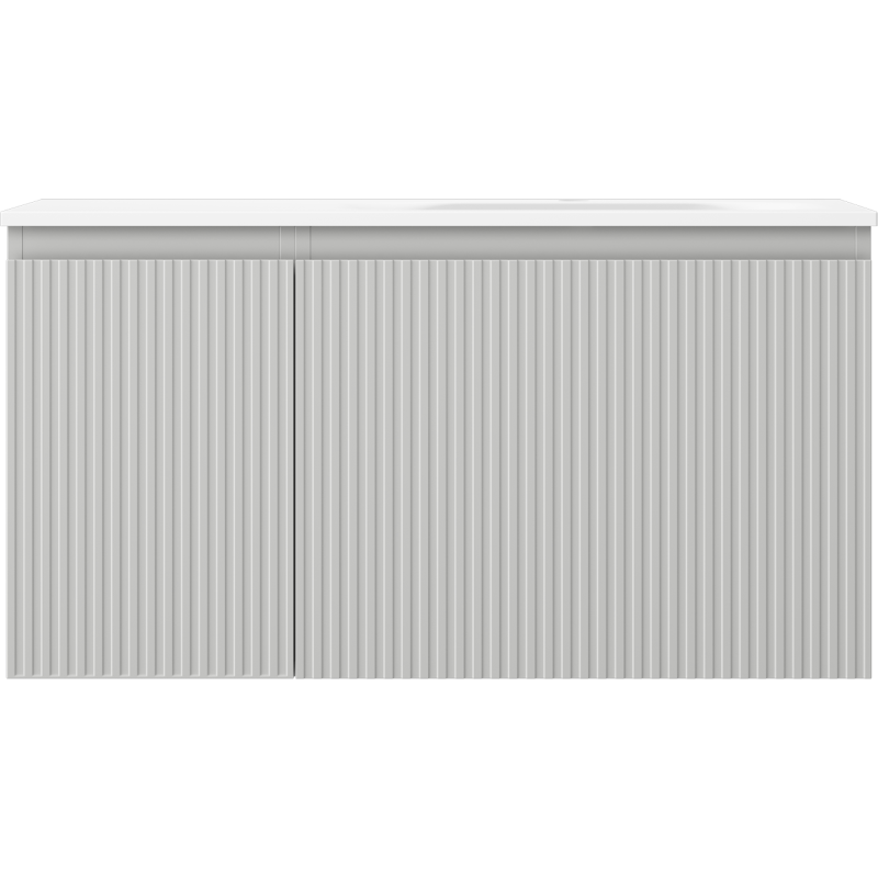 Mexen Rivel kúpeľňová skrinka 90 cm s pravým umývadlom Vela, 1S, 1D, drážkovaná, sivá matná/biela matná