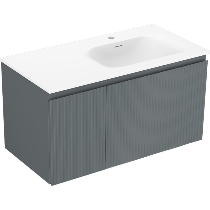 Mexen Rivel kúpeľňová skrinka 90 cm s umývadlom Vela pravá, 1S, 1D, ryhované, grafit mat/biela mat - 91A23-09047-3-BBFF66-W23P01