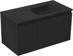Mexen Rivel kúpeľňová skrinka 90 cm s umývadlom Vela pravým, 1S, 1D, ryhovaná, čierna matná - 91A23-09047-3-BBFF71-W23P71