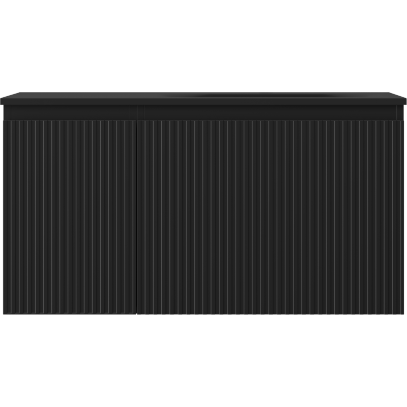 Mexen Rivel kúpeľňová skrinka 90 cm s umývadlom Vela pravým, 1S, 1D, ryhovaná, čierna matná - 91A23-09047-3-BBFF71-W23P71