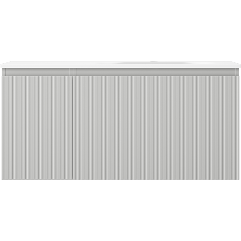 Mexen Rivel kúpeľňová skrinka 100 cm s umývadlom Vela pravá, 1S, 1D, ryhovaná, sivá mat/biela mat