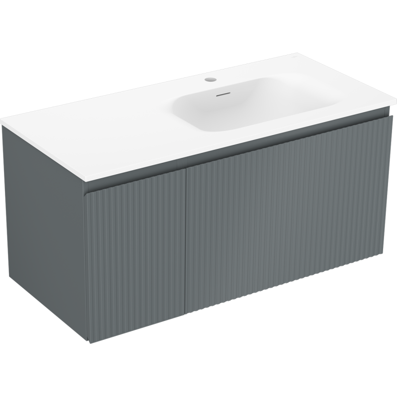 Mexen Rivel kúpeľňová skrinka 100 cm s umývadlom Vela pravá, 1S, 1D, ryhovaná, grafit/biela mat - 91A23-10047-3-BBFF66-W23P01