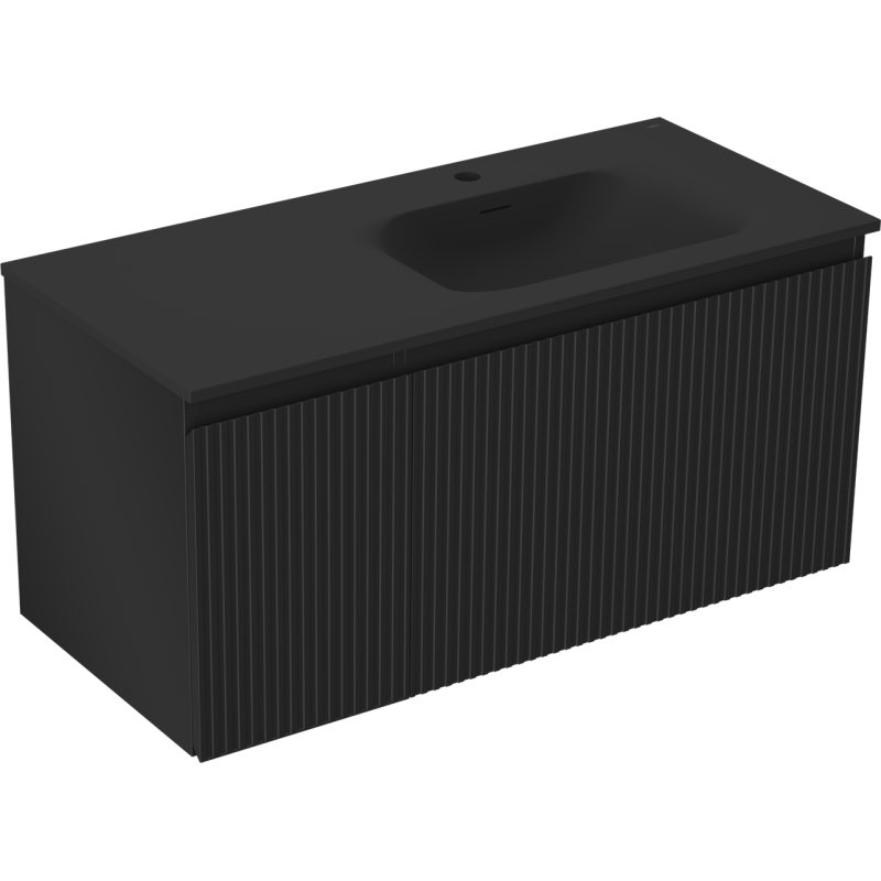 Mexen Rivel kúpeľňová skrinka 100 cm s umývadlom Vela pravá, 1S, 1D, ryhovaná, čierna matná - 91A23-10047-3-BBFF71-W23P71