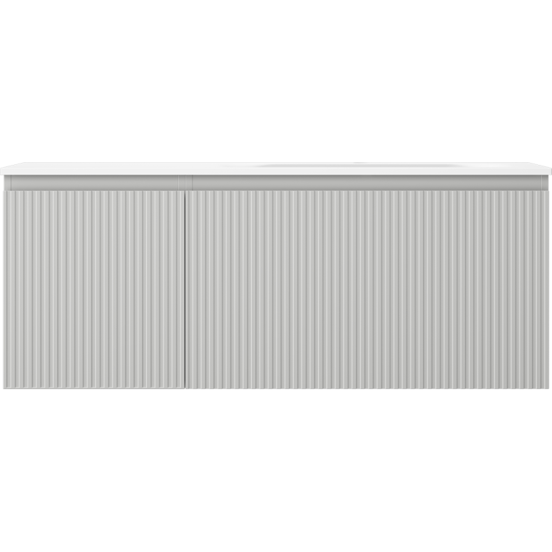 Mexen Rivel kúpeľňová skrinka 120 cm s umývadlom Vela pravá, 1S, 1D, ryhovaná, sivá mat/biela mat